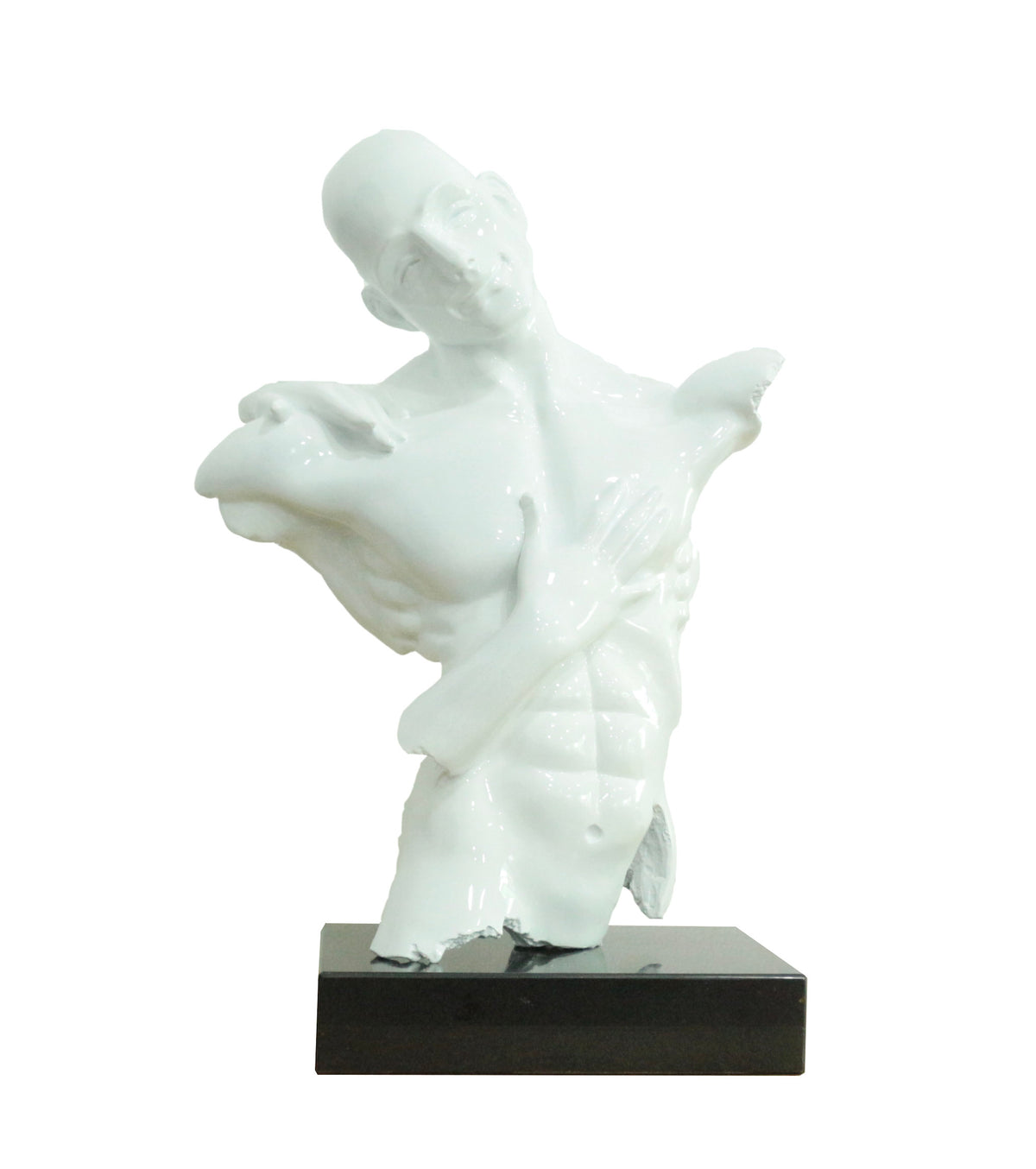 Man Torso Modern White + Black Base Sculpture