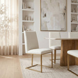 Frankie Modern Off-White Fabric + Antique Brass Dining Chair