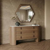 Chelton Contemporary White Ceramic & Walnut Dresser