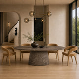 Jaya Modern Faux Marble Concrete Oval Dining Table