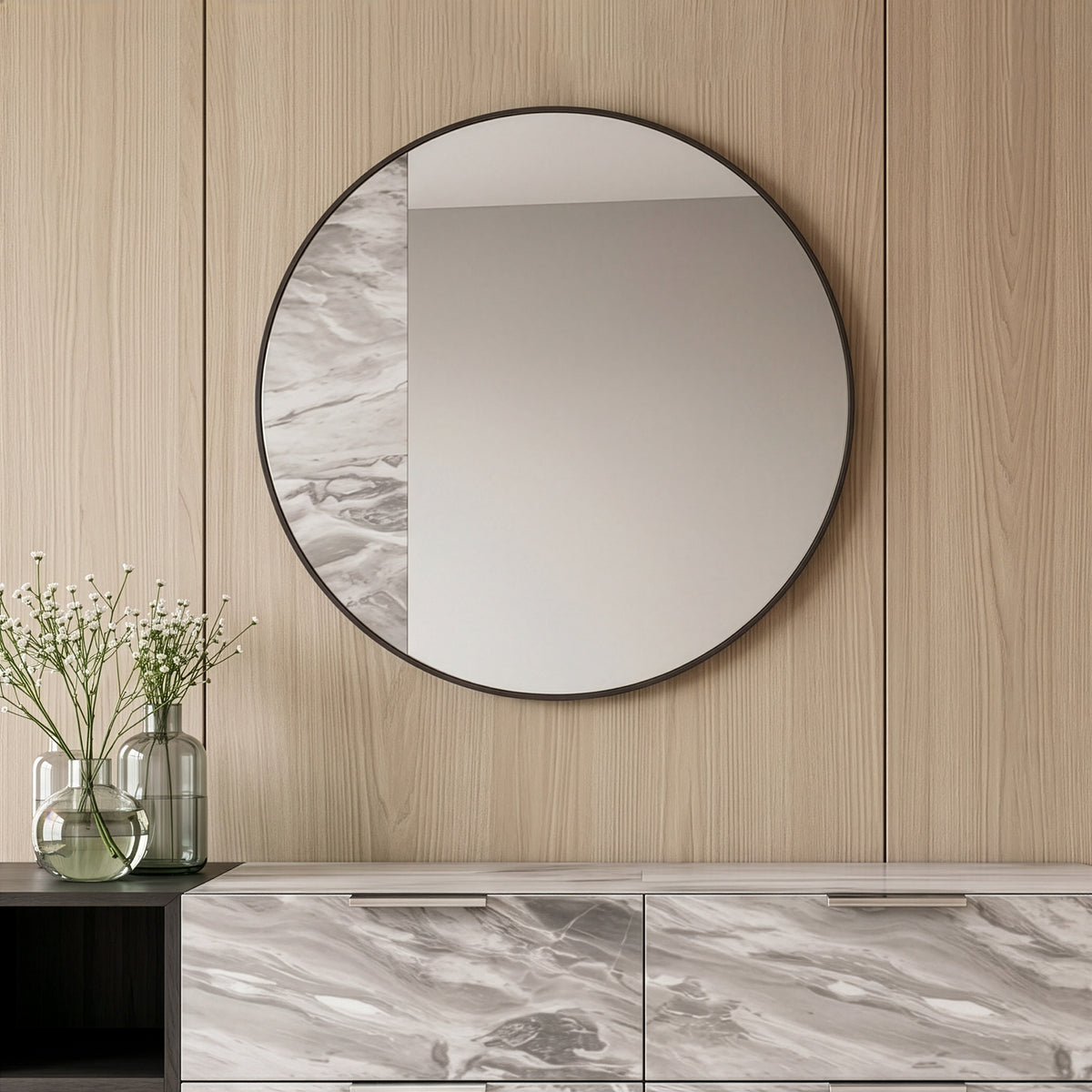 Maranello Modern Grey Faux Marble Mirror
