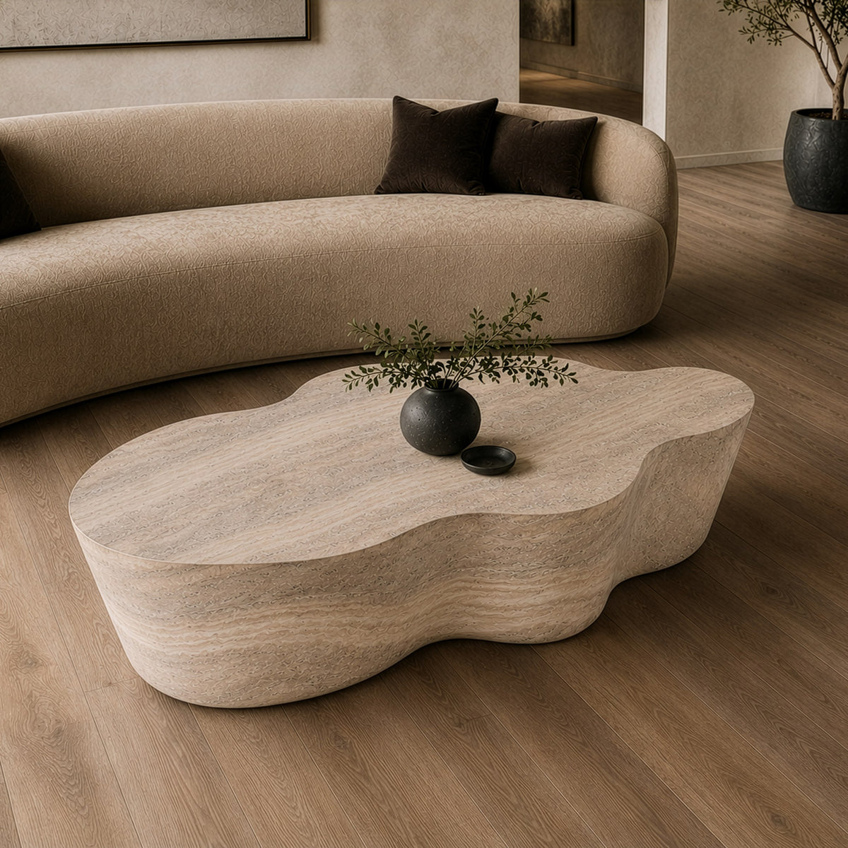 Meru Modern Faux Travertine Concrete Coffee Table