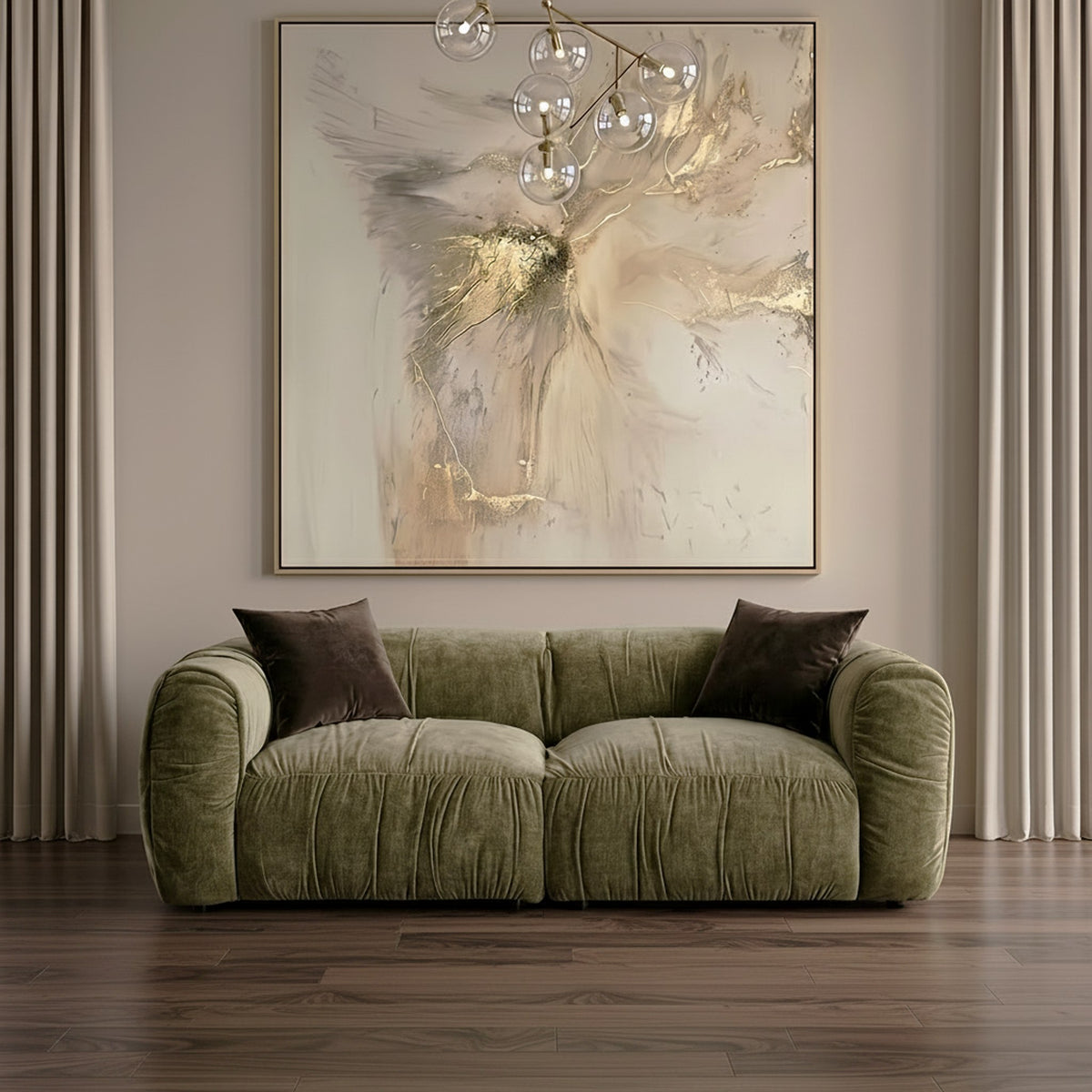 Siegal Modern Olive Green Fabric Loveseat Sofa