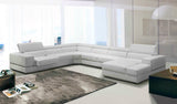 Pella Modern White Italian Leather U Shaped Sectional Sofa