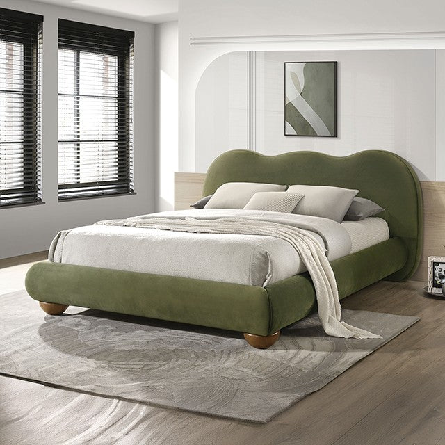 Furniture of America Finamore Bed Olive Green Velvet