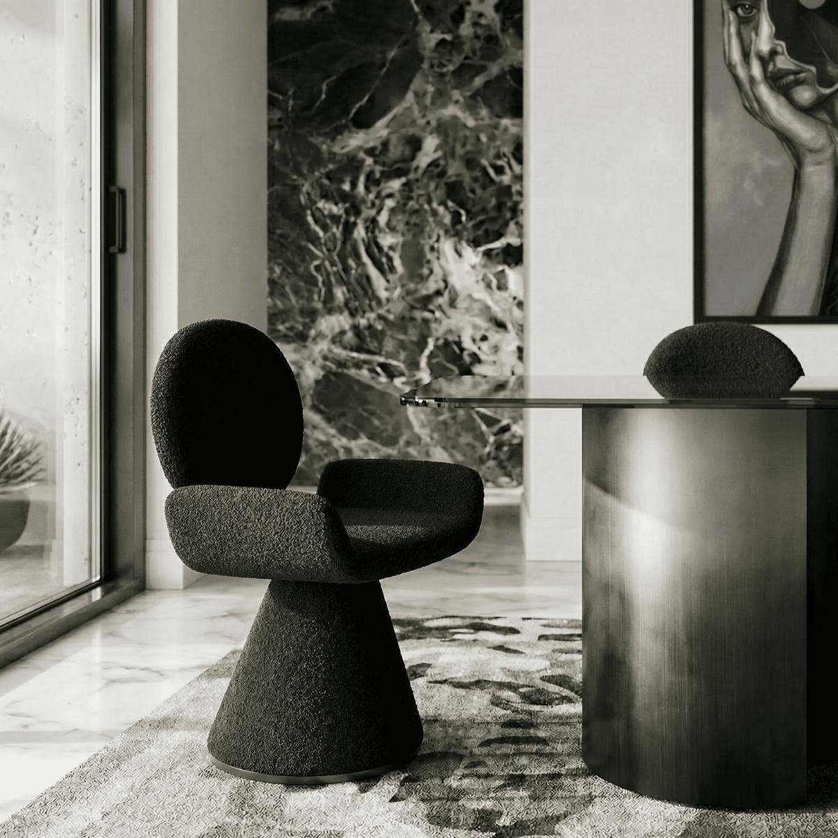 Neptune Contemporary Black Fabric + Brushed Black Gun Dining Chair