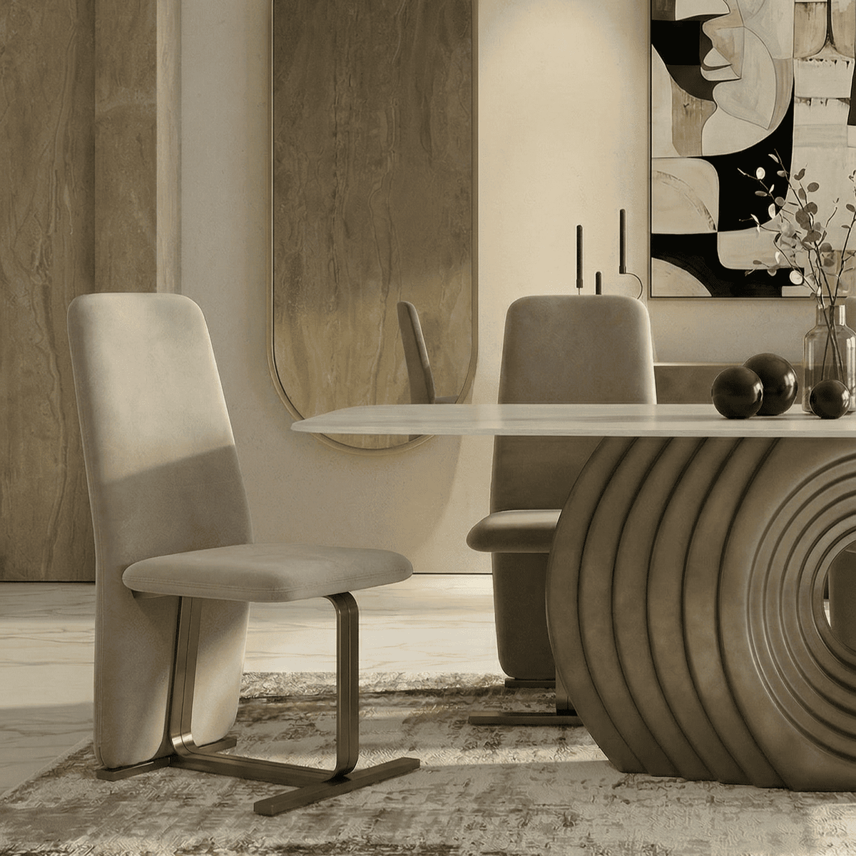 Tasha Modern Beige Linen + Brushed Brass Dining Chair (Set of 2)