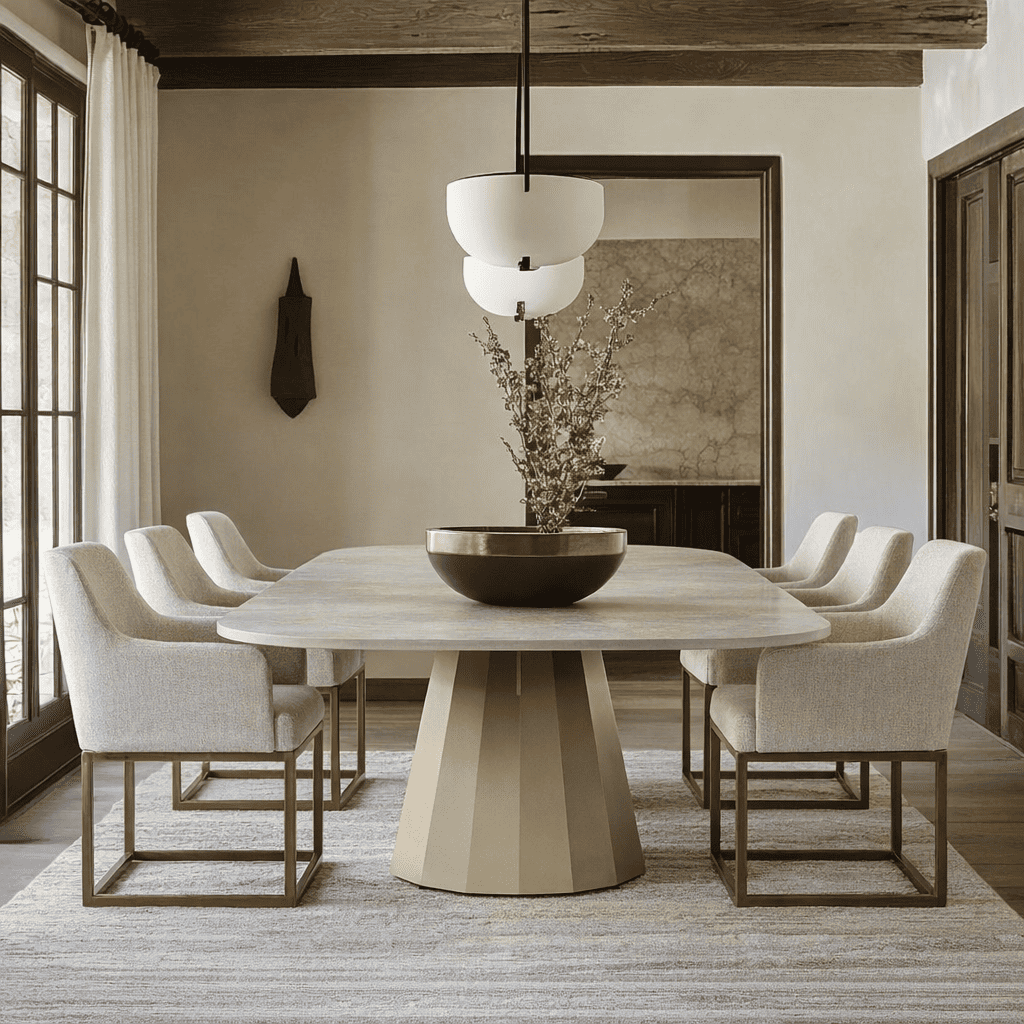 Vela Modern Ceramic + Brass Dining Table