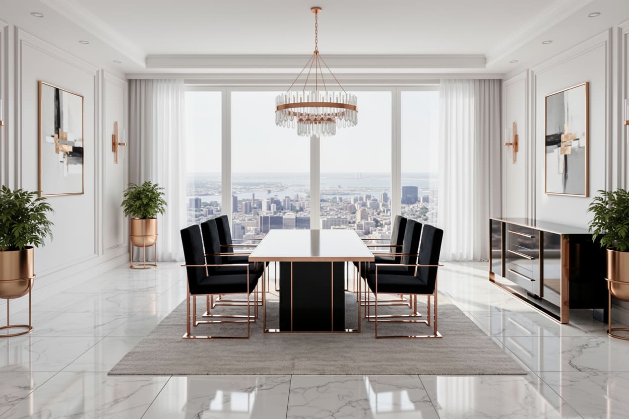 Cartier Modern Black & Rosegold Dining Table