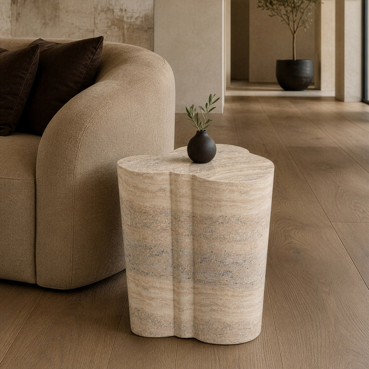 Meru Modern Faux Travertine Concrete End Table