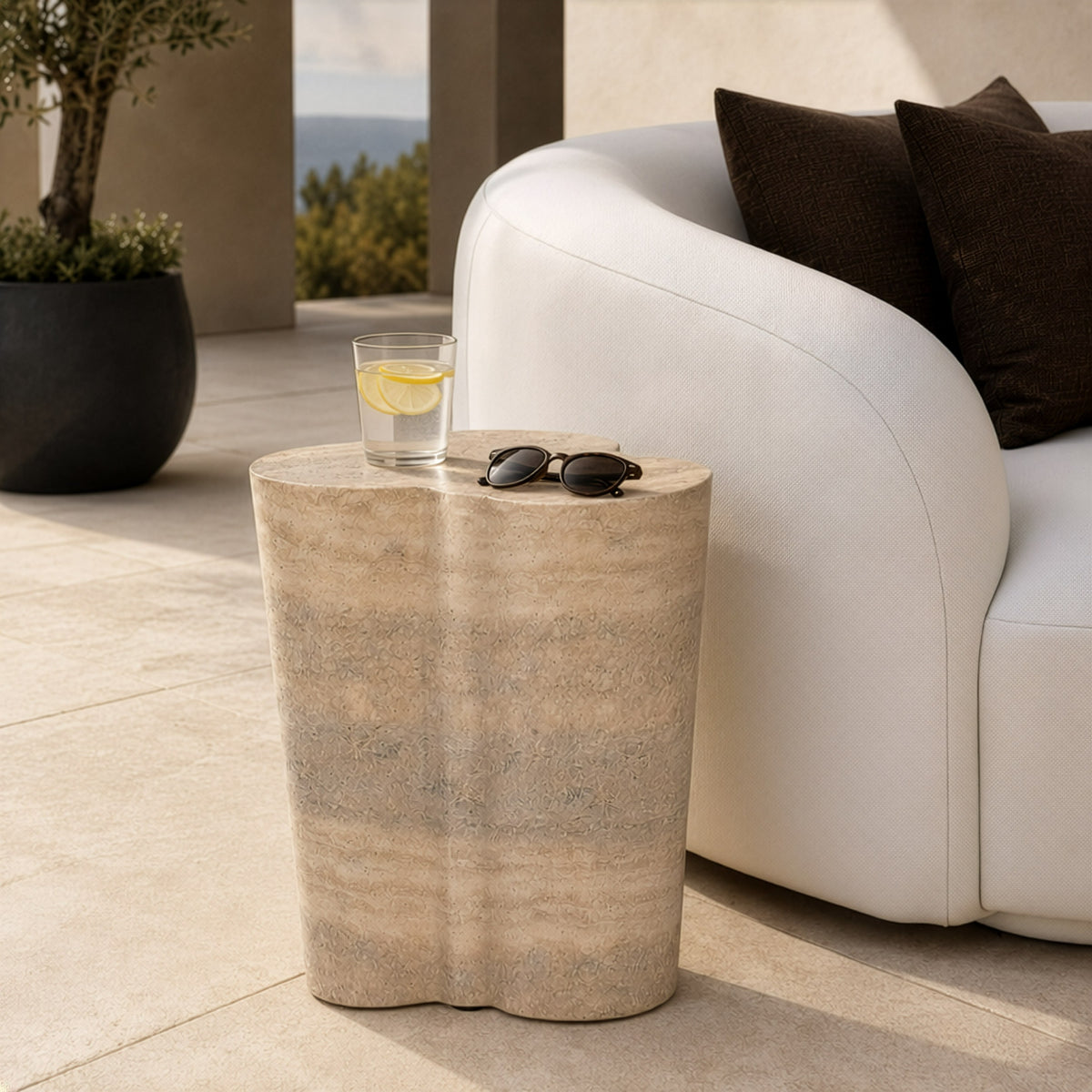 Meru Modern Faux Travertine Concrete End Table