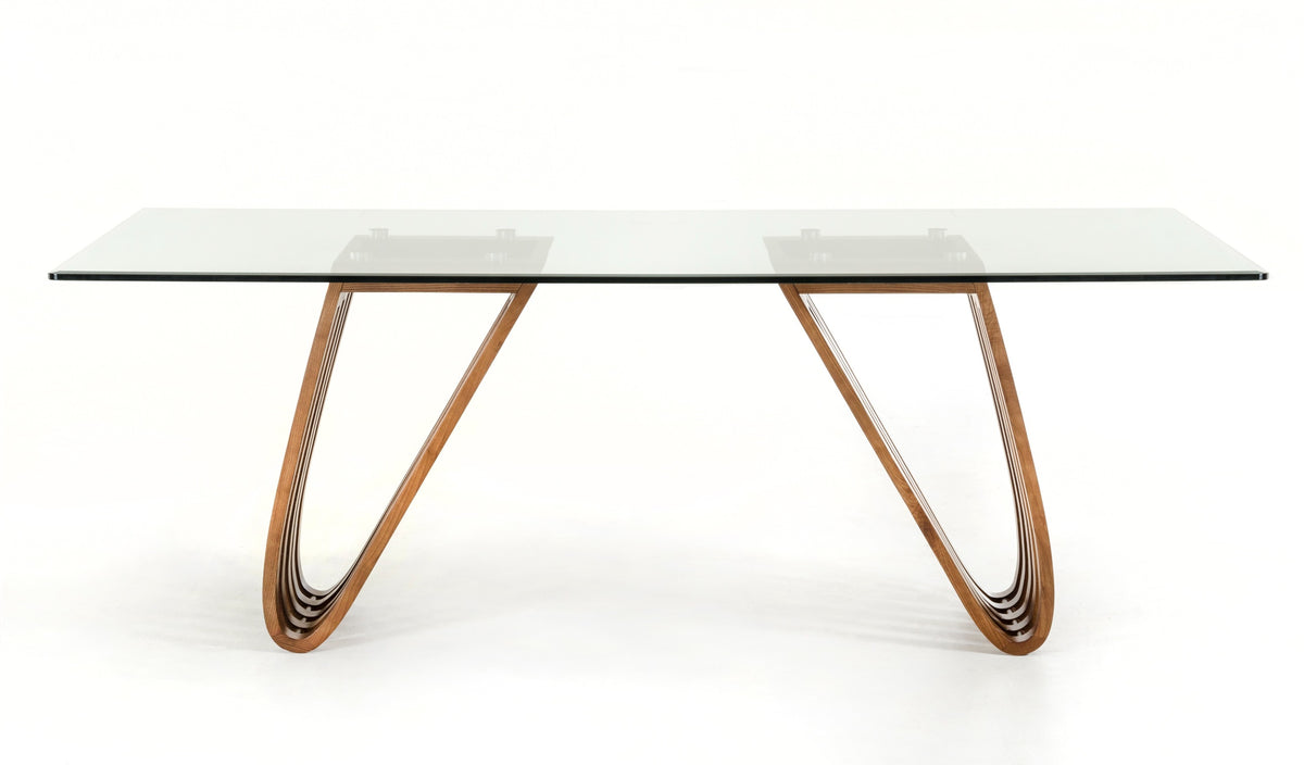 Draper Mid-Century Walnut and Glass Dining Table
