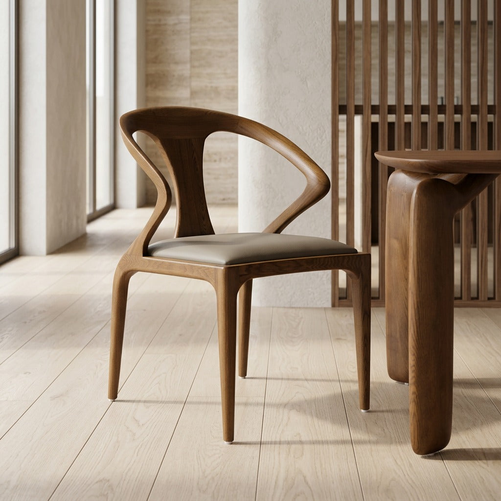 Campbell Mid-Century Modern Taupe Leatherette & Walnut Dining Chair