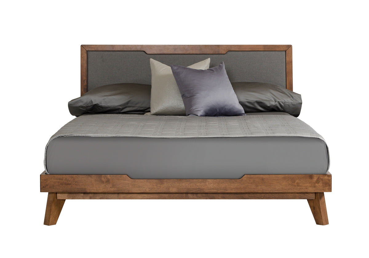 Soria Mid-Century Grey & Walnut Bed