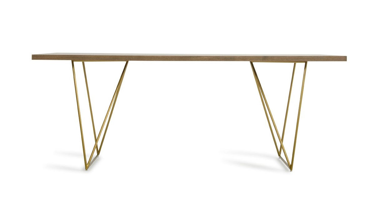 Marcia Mid-Century Tobacco and Antique Brass Dining Table