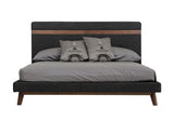 Dali Mid-Century Grey Fabric & Walnut Bed