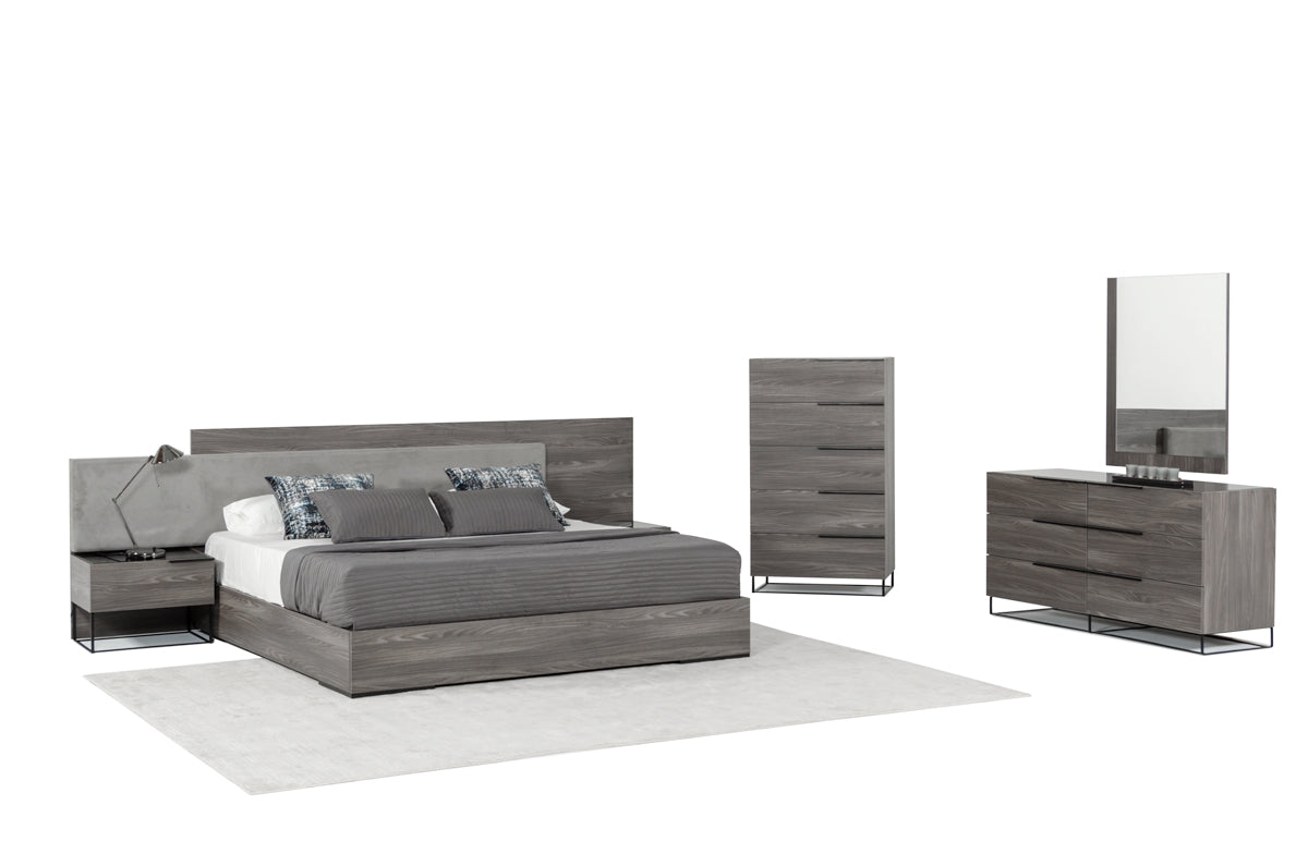 Enzo Italian Modern Grey Oak & Fabric Bedroom Set
