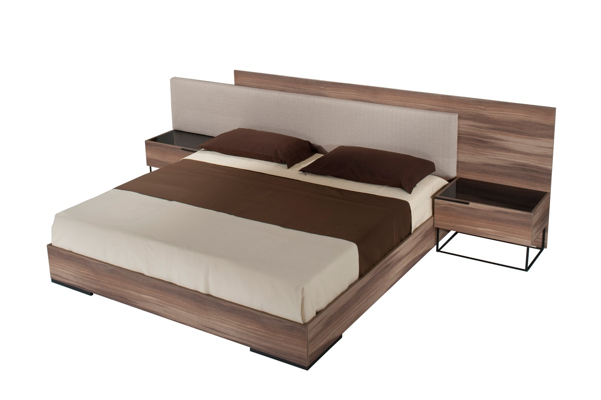 Matteo Italian Modern Eastern King Walnut & Fabric Bed