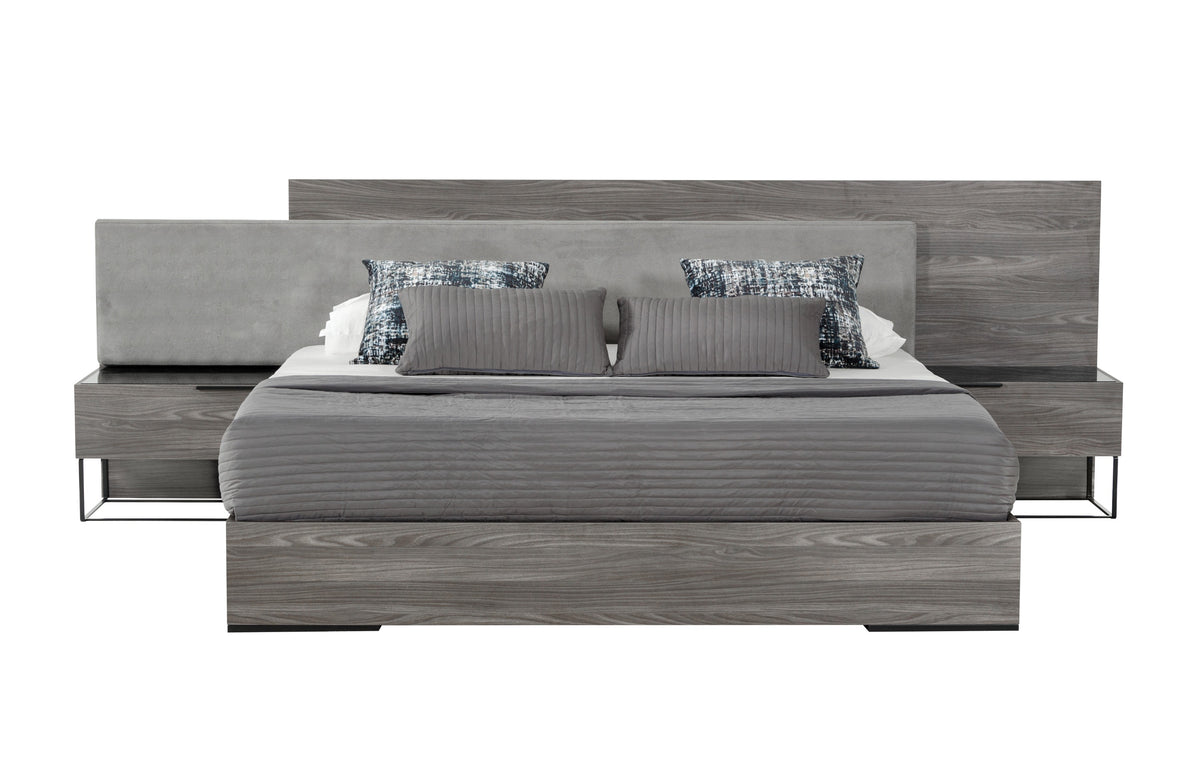 Enzo Italian Modern Grey Oak & Fabric Bedroom Set