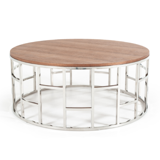 Silvia Modern Walnut & Stainless Steel Coffee Table