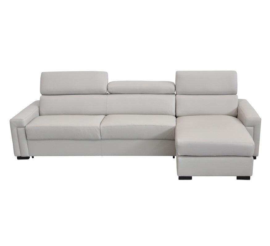 Sacha Modern Light Grey Leather Reversible Sectional Sofa Bed with Storage