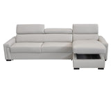 Sacha Modern Light Grey Leather Reversible Sectional Sofa Bed with Storage