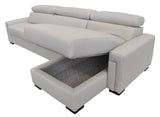 Sacha Modern Light Grey Leather Reversible Sectional Sofa Bed with Storage
