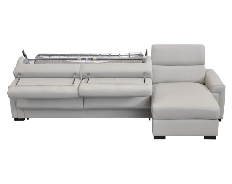 Sacha Modern Light Grey Leather Reversible Sectional Sofa Bed with Storage
