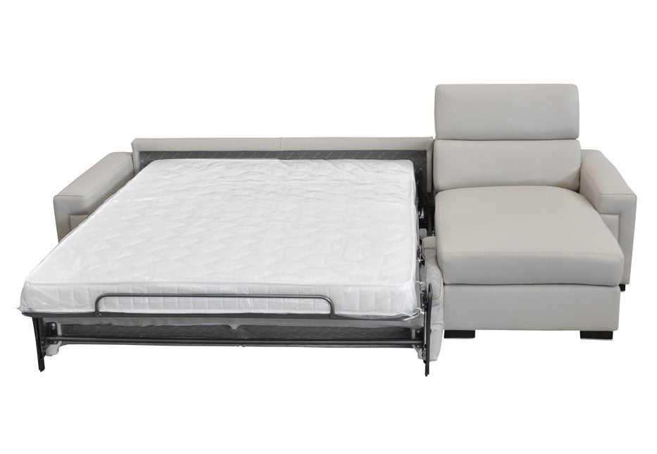 Sacha Modern Light Grey Leather Reversible Sectional Sofa Bed with Storage