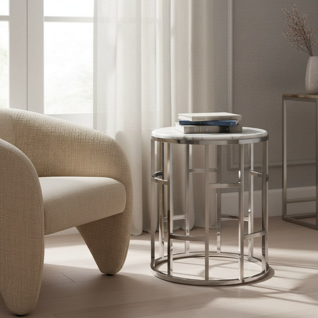 Silvan Modern Marble & Stainless Steel End Table
