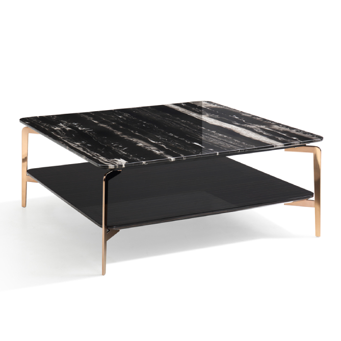 Dorian Modern Black Marble & Ebony Square Coffee Table