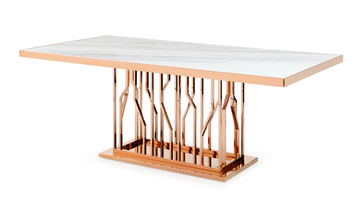 Marston Modern White Marble & Rosegold Dining Table