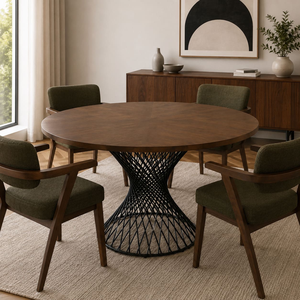 Theresa Modern Round Walnut & Black Table