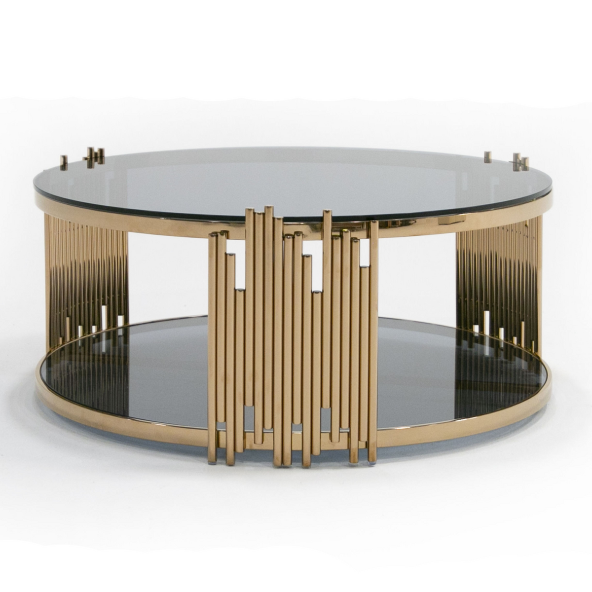 Bryce Modern Smoked Glass & Rosegold Round Coffee Table