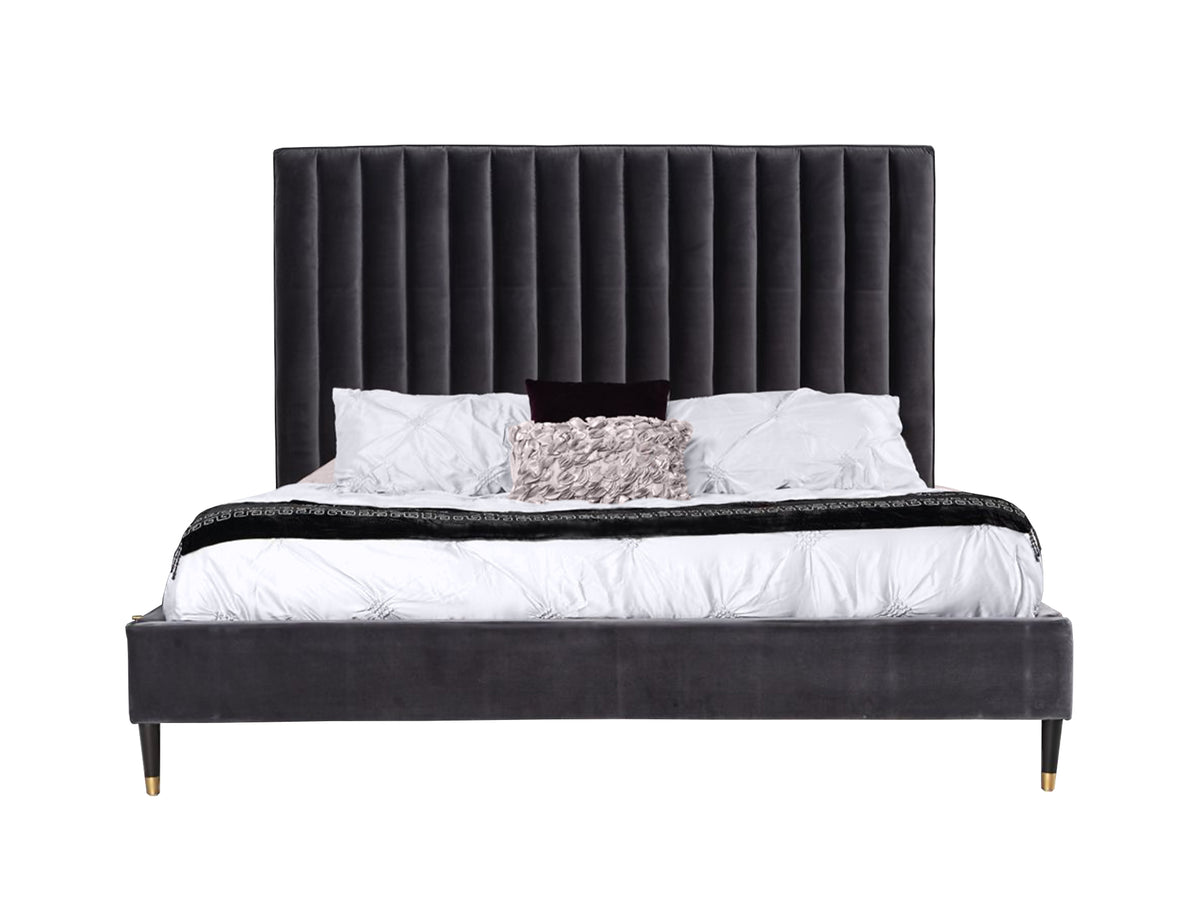 Hemlock Modern Dark Grey Velvet Bed