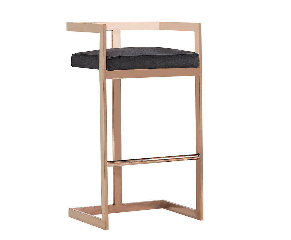 Halifax Modern Black Velvet & Rosegold Bar Stool