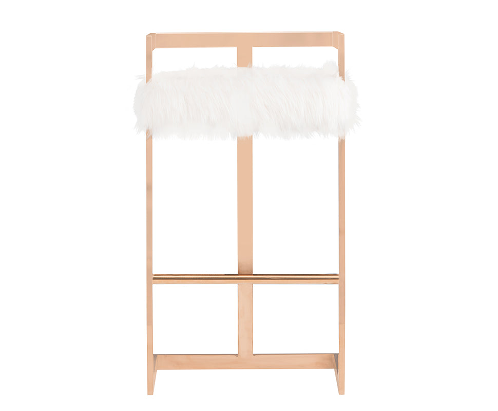 Halifax Modern White Faux Fur & Rosegold Bar Stool