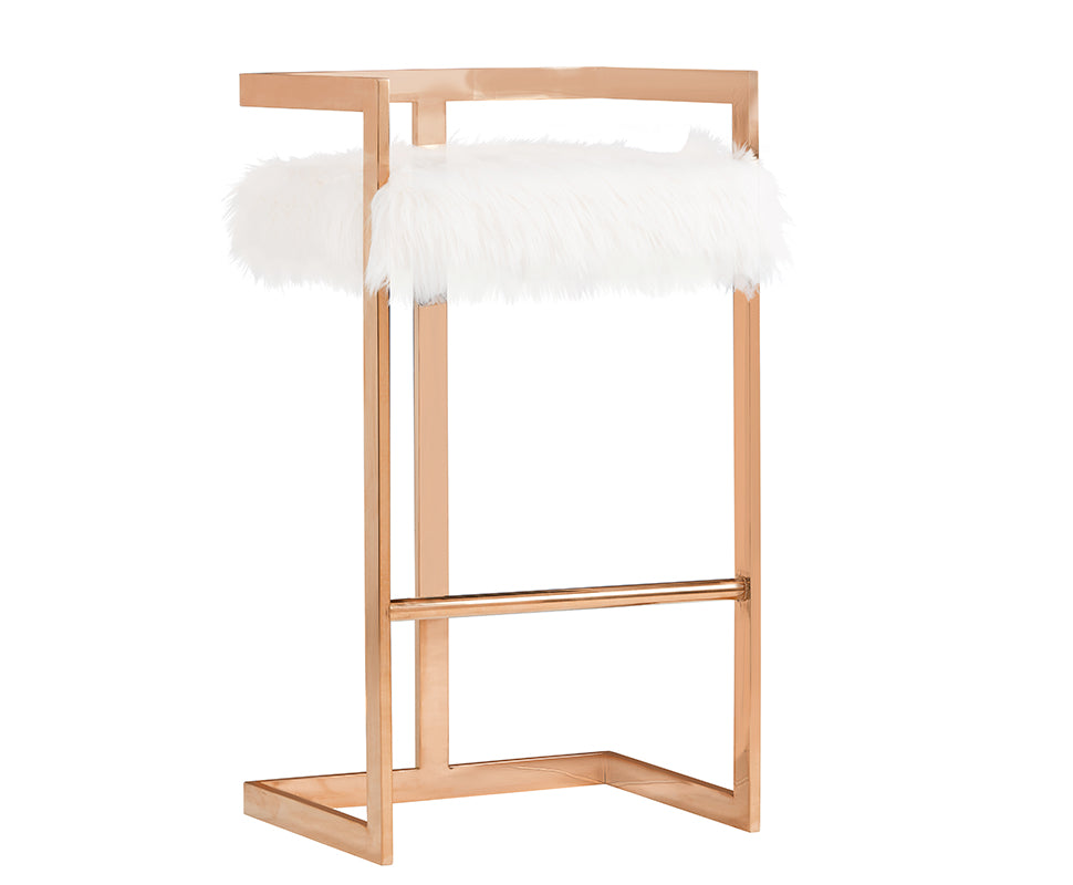 Halifax Modern White Faux Fur & Rosegold Bar Stool