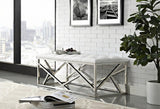Lindsey Modern White Leatherette & Stainless Steel Bench