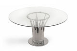Mielcasa | Clear Modrest Paxton Modern Round Glass & Stainless Steel Dining Table | SKU VGVC-T817-RND | MPN: 75587 | Free Delivery & Free Return