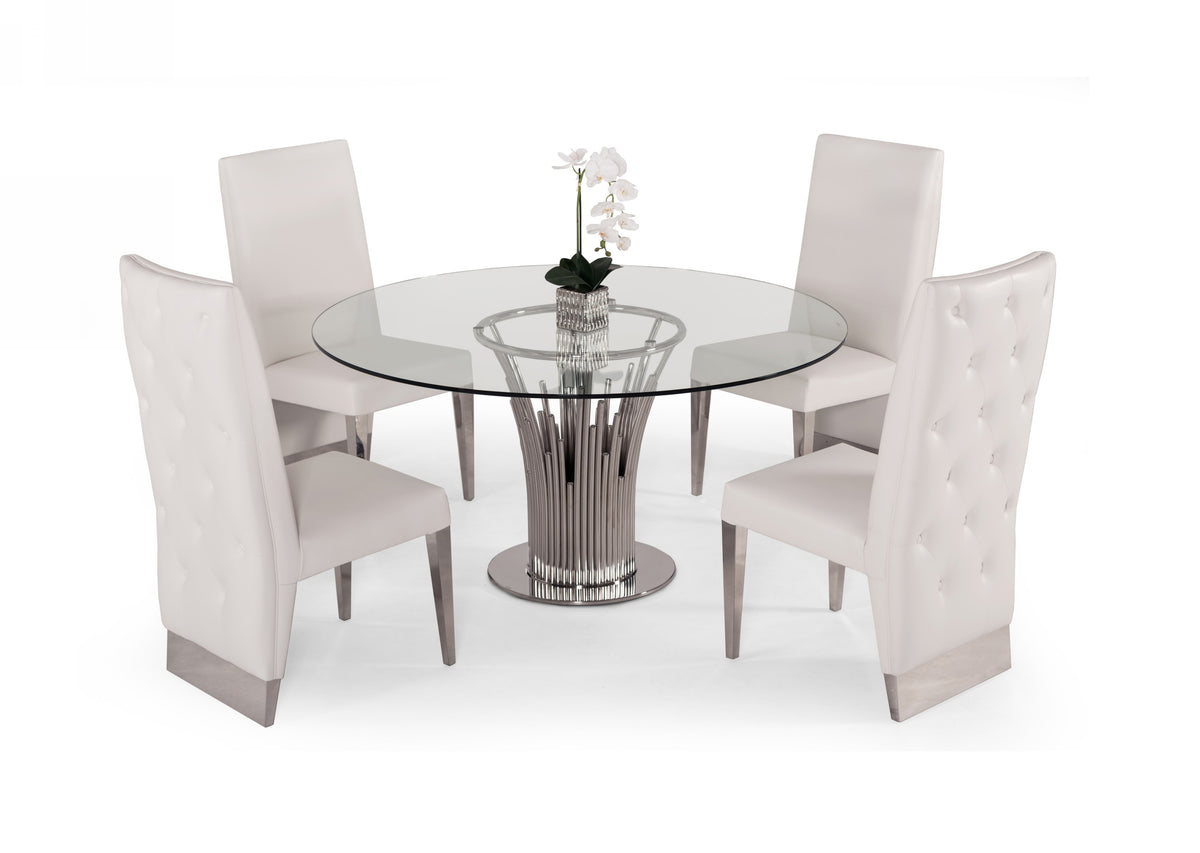 Paxton Modern Round Glass & Stainless Steel Dining Table