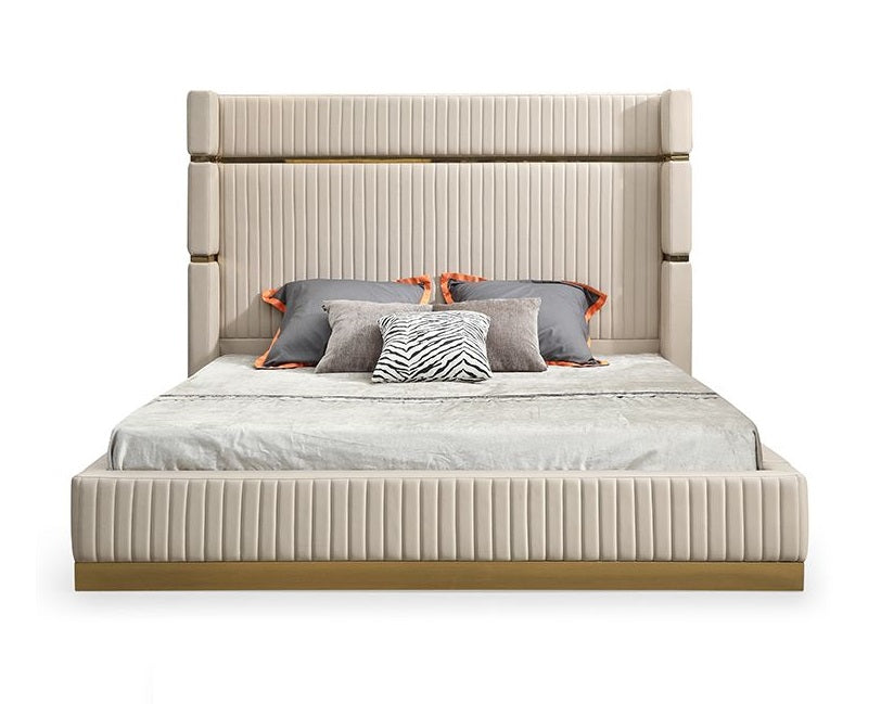 Mielcasa | Beige Modrest Sterling Modern Beige Bonded Leather & Gold Bed | SKU VGVCBD1901-BGE | MPN: 75862|75638 | Free Delivery & Free Return