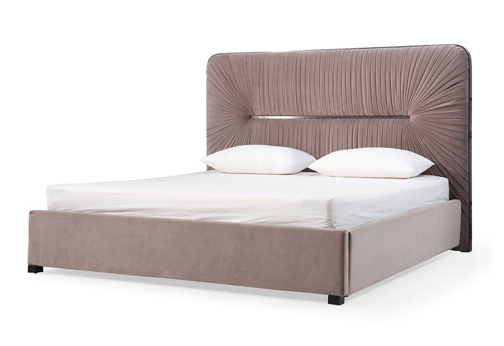 Duke Modern Grey Velvet & Black Gun Chrome Bed