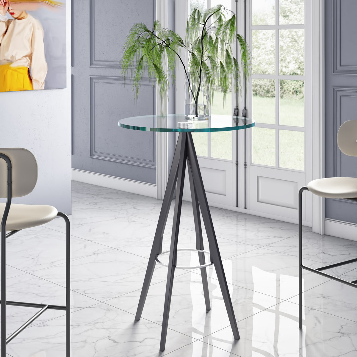 Dallas Clear Glass and Black Metal Bar Table