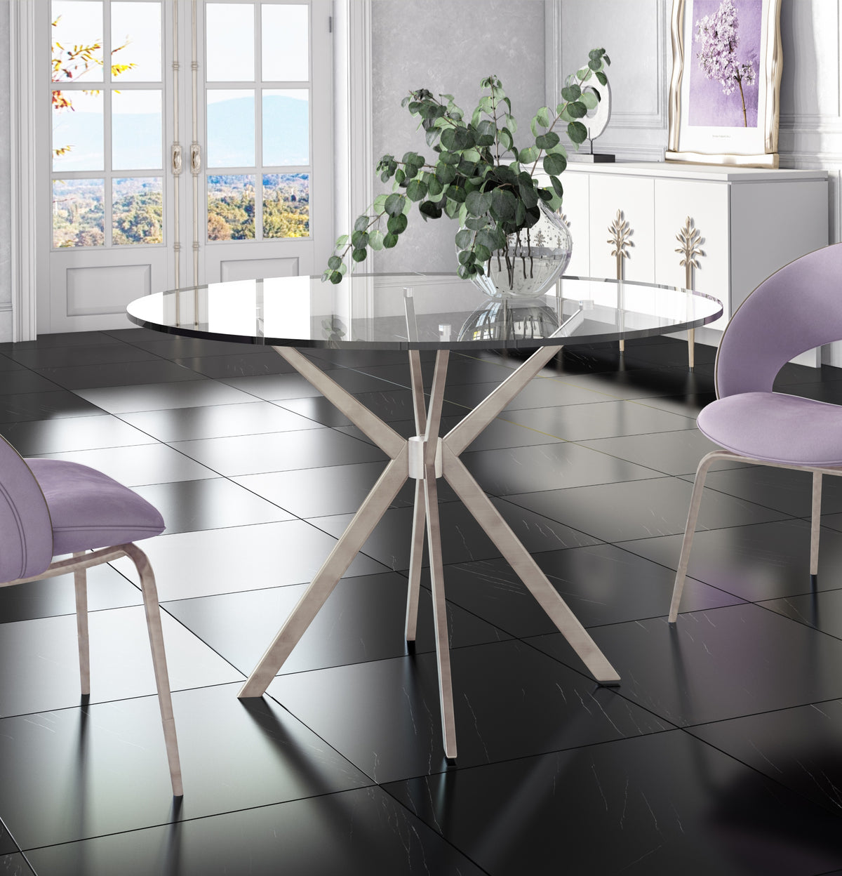 Dallas Modern Brushed Stainless Steel Dining Table