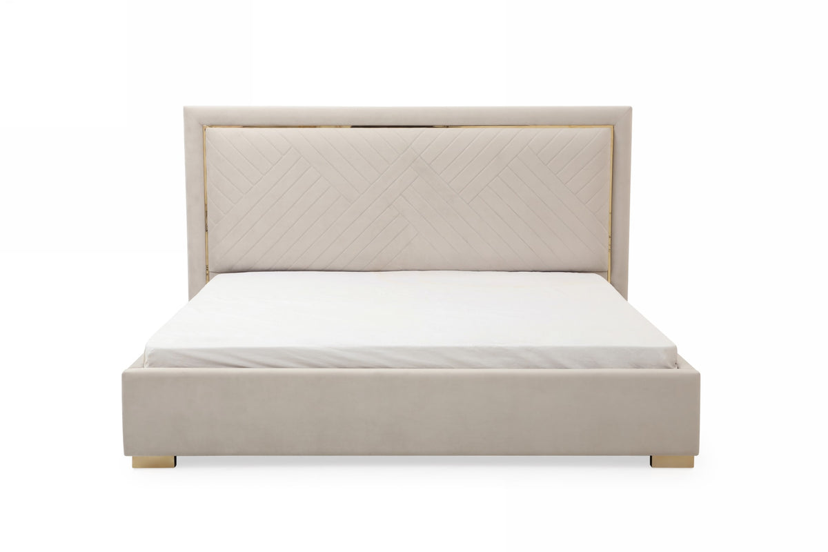 Corrico Off White Velvet Modern Bed