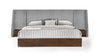 Eastern King Janice Modern Grey Fabric and Walnut Bed and Nightstands