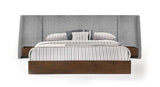 Eastern King Janice Modern Grey Fabric and Walnut Bed and Nightstands