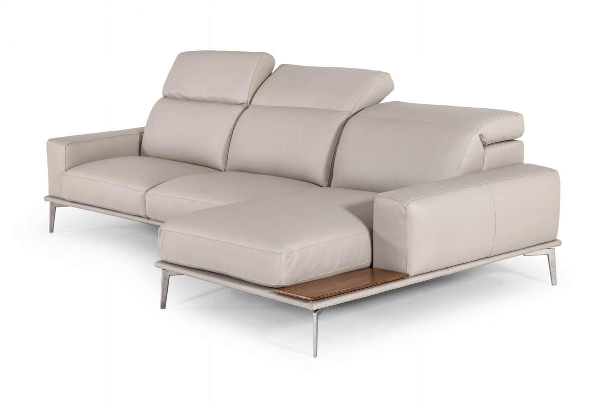 Villeneuve Italian Modern Light Grey Leather Right Facing Sectional Sofa