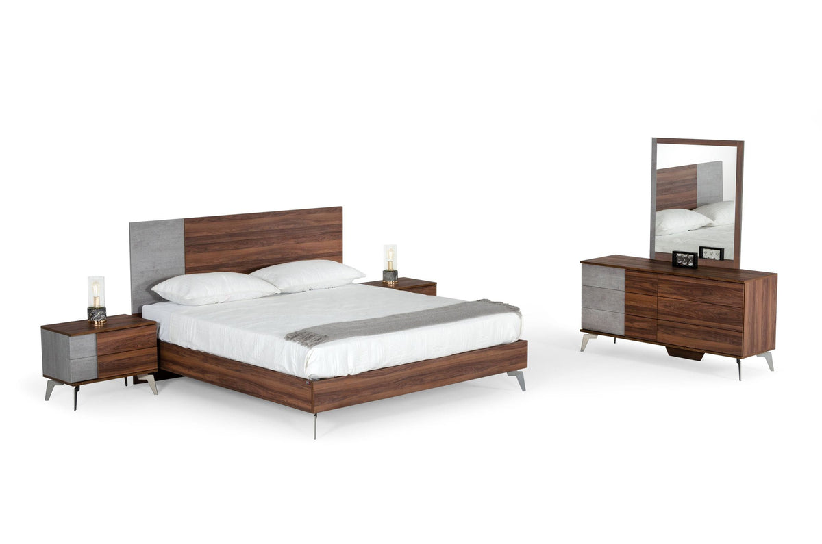 Mielcasa | Walnut Nova Domus Palermo Italian Modern Faux Concrete & Noce Bodrum Bedroom Set | SKU VGACPALERMO-WAL-SET | MPN: 76640|76641 | Free Delivery & Free Return